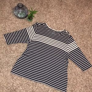 dressbarn 1X Navy & White Striped 3/4 Sleeve Shirt